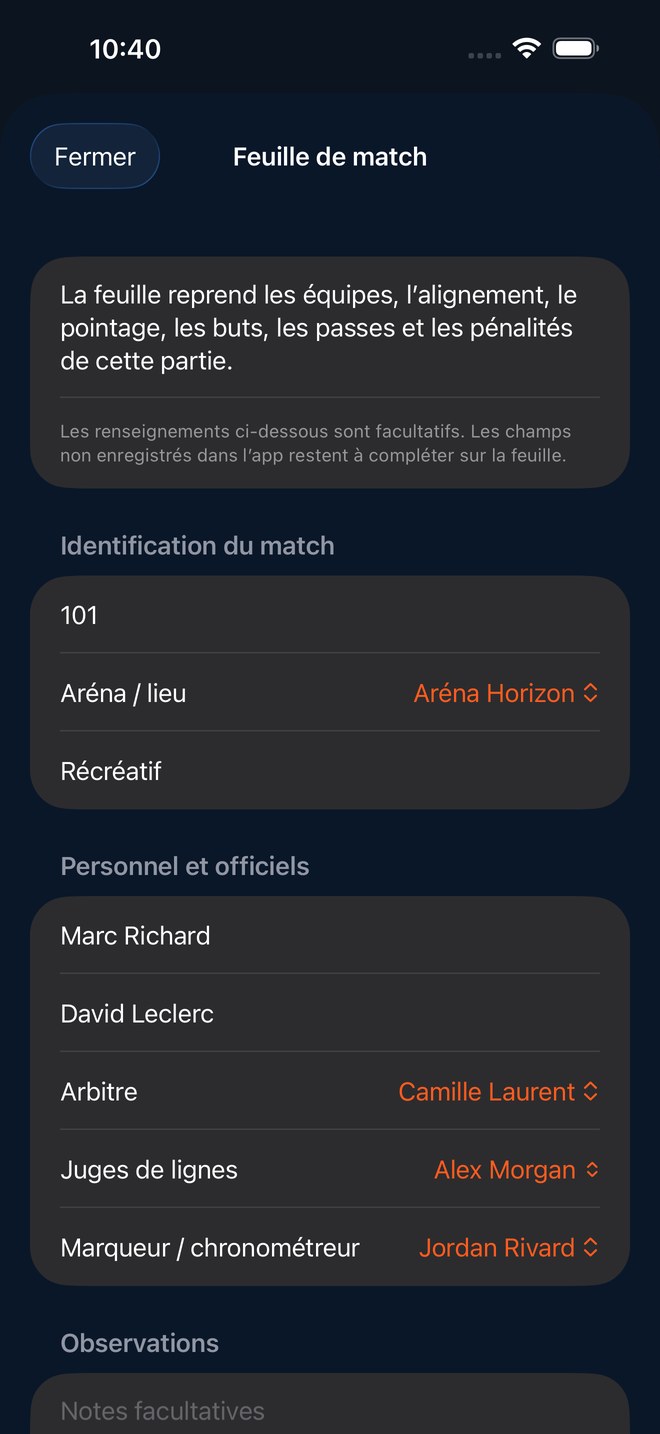 La feuille de match
